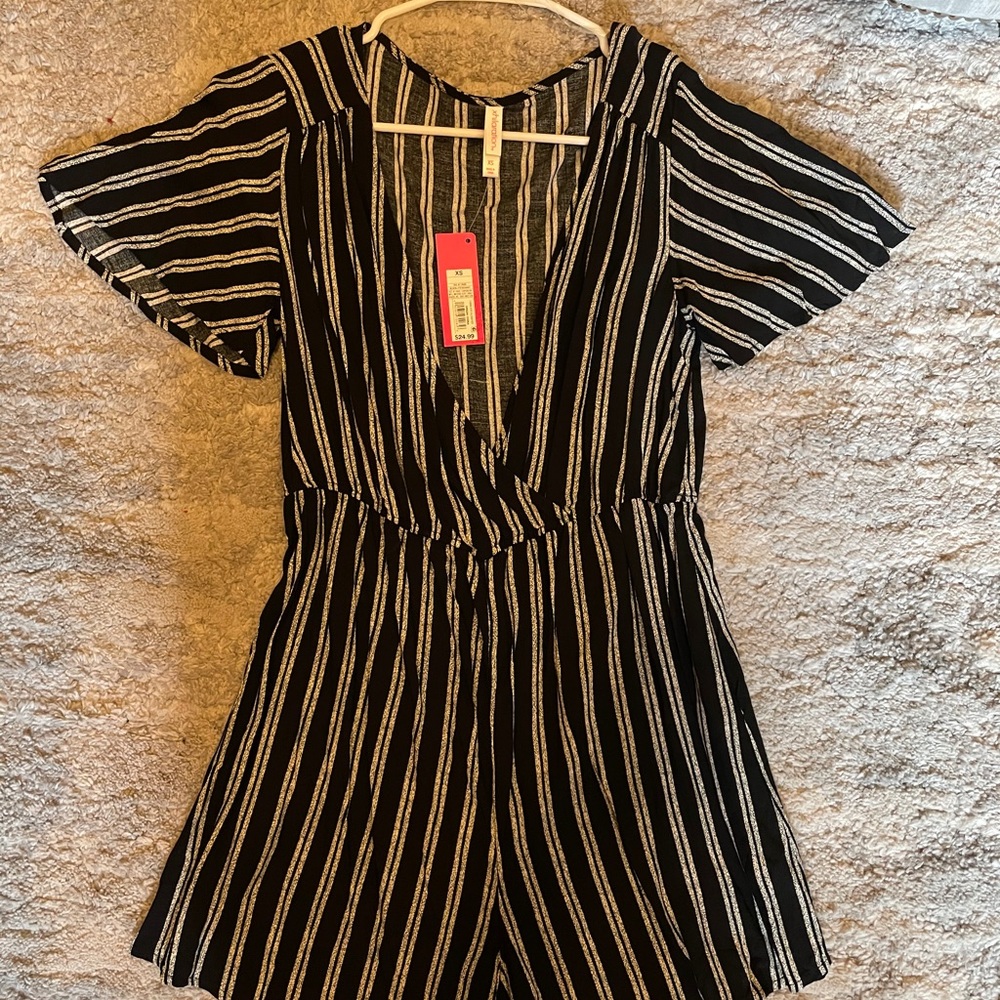 Black and white striped romper